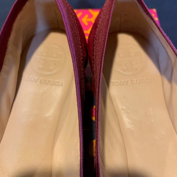 Tory Burch NEW Caroline 2 Cabernet Lancaster Suede/Veg Leather/Elastic Flat. 7 - Picture 5 of 6